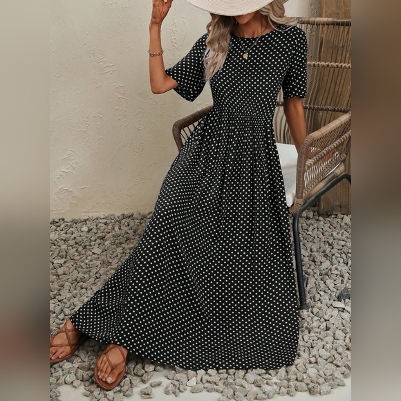 Polka Dot Print Smock Dress - Picture 2 of 4
